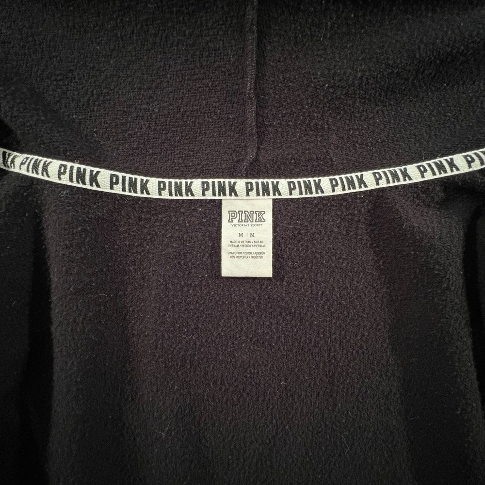 Victoria's Secret PINK Black Full Zip Hoodie Sweatshirt Women's Medium - Picture 9 of 10